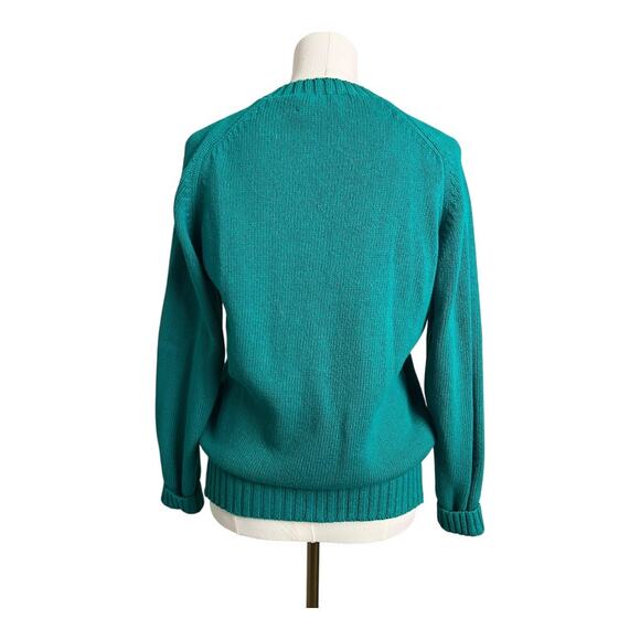 Vintage L.L. Bean Womens Sweater Teal Cotton Knit Gorpcore Utility Casual Basic - Picture 3 of 4